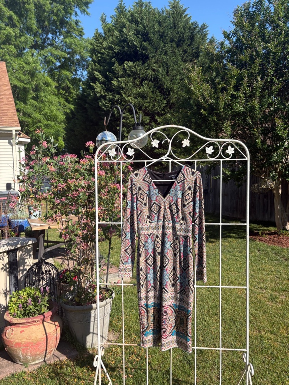 Maggy London Black Floral Dress with Teal and Coral Highlights